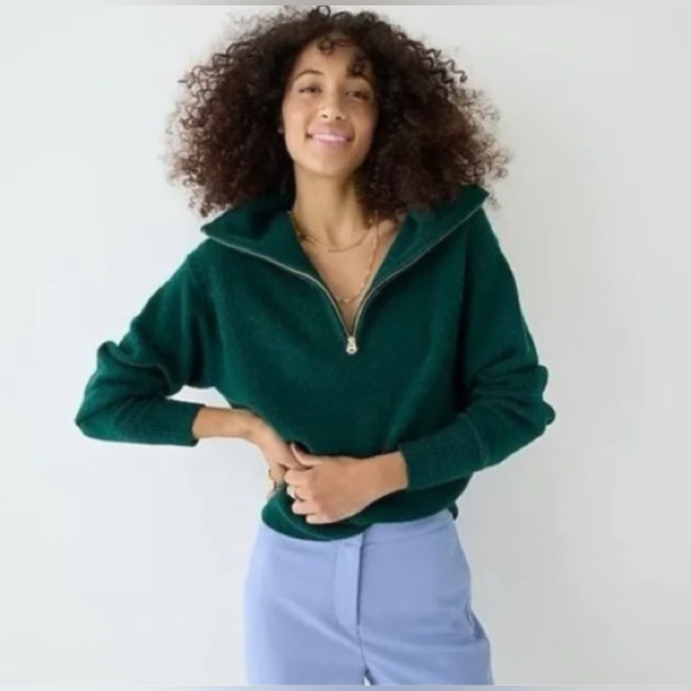 J.Crew Womens Relaxed half-zip stretch sweater, Spruce green, Medium